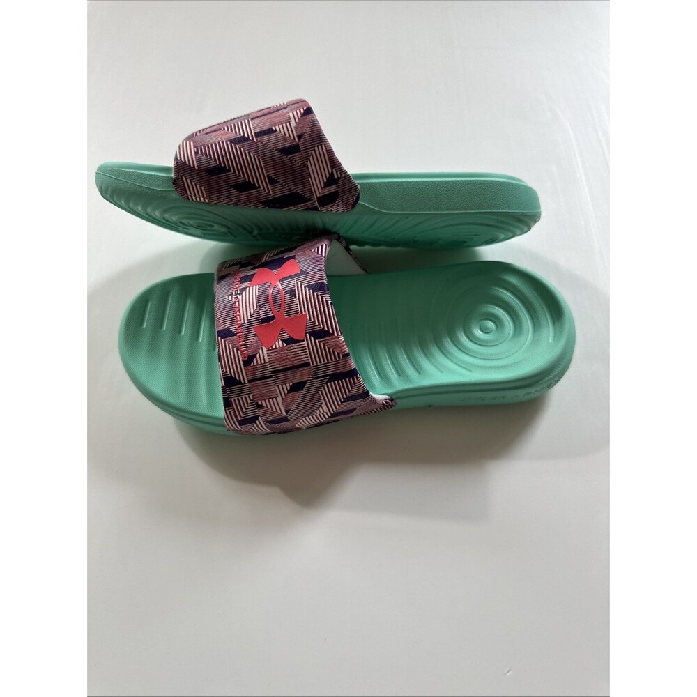 Under Armour Girls Slides Sandals Youth 2 Teal Pink Logo Comfort Pool - Picture 5 of 6